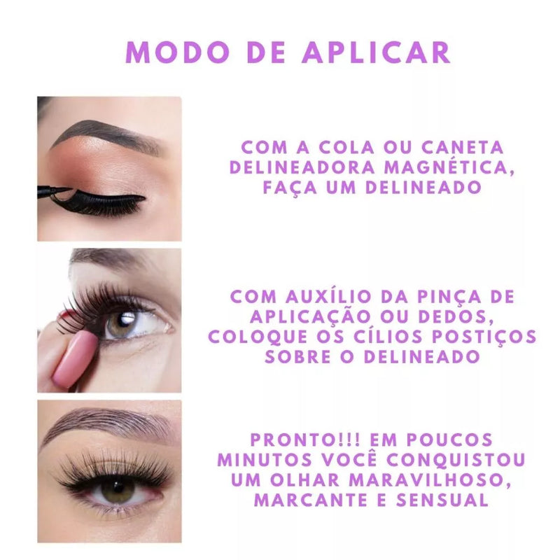 Kit Cílios Postiços Com Delineador Magnético + Pinça Aplicadora