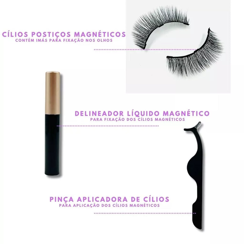 Kit Cílios Postiços Com Delineador Magnético + Pinça Aplicadora