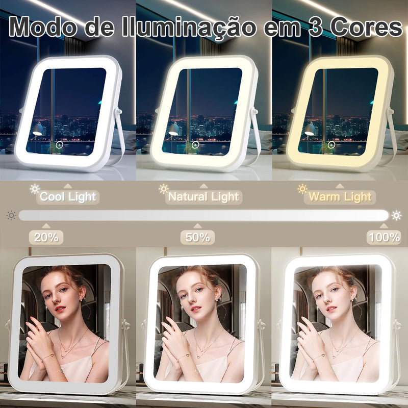 Espelho De Maquiagem Inteligente Com Brilho Led