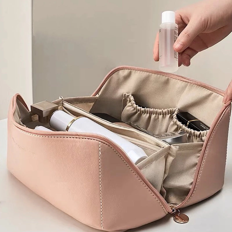 Bolsa De Cosmético De Couro PU Com Grande Capacidade Portátil Viagem