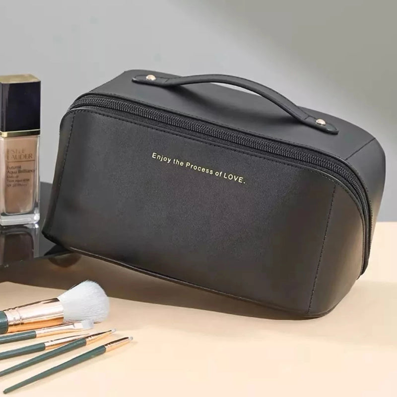 Bolsa De Cosmético De Couro PU Com Grande Capacidade Portátil Viagem