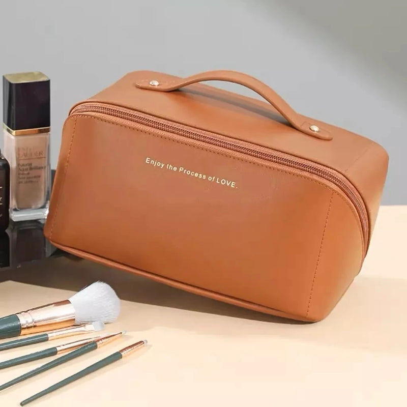 Bolsa De Cosmético De Couro PU Com Grande Capacidade Portátil Viagem