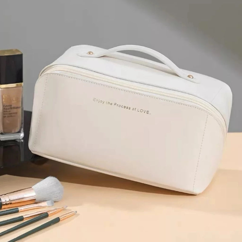 Bolsa De Cosmético De Couro PU Com Grande Capacidade Portátil Viagem