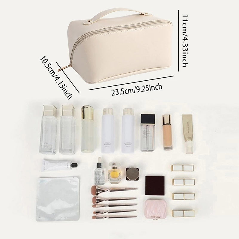 Bolsa De Cosmético De Couro PU Com Grande Capacidade Portátil Viagem