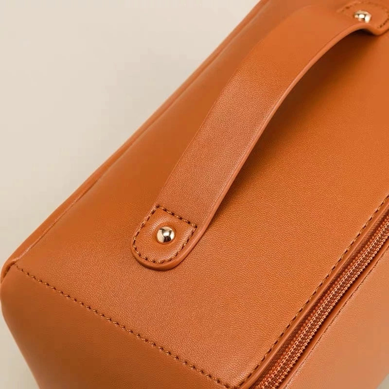 Bolsa De Cosmético De Couro PU Com Grande Capacidade Portátil Viagem