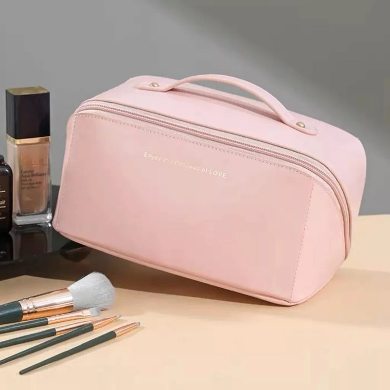 Bolsa De Cosmético De Couro PU Com Grande Capacidade Portátil Viagem
