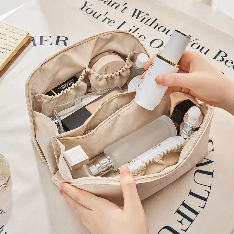 Bolsa De Cosmético De Couro PU Com Grande Capacidade Portátil Viagem